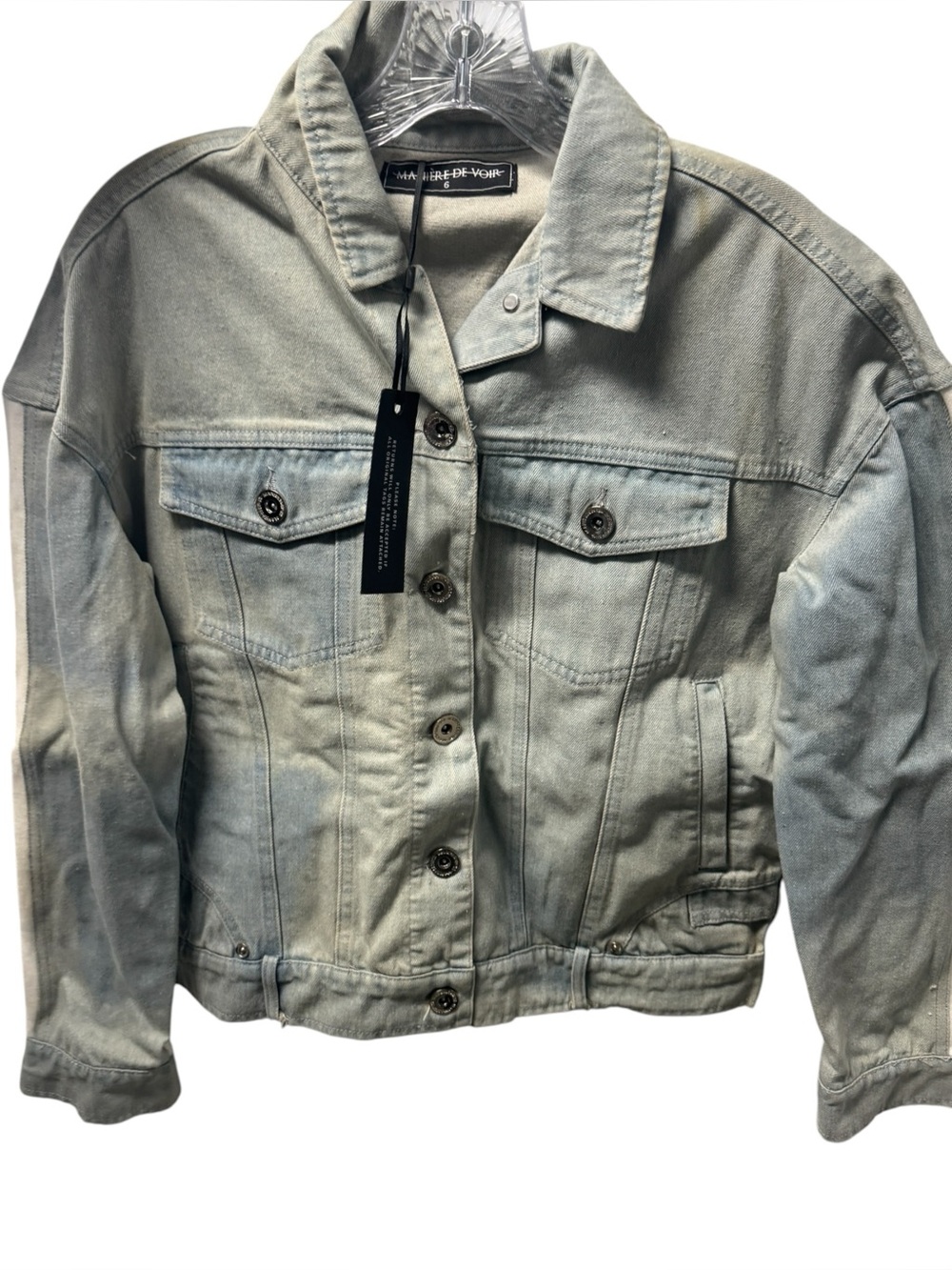 Denim Jean Jacket with Tiger Graphic Patch - Light Blue & White - Picture 2 of 3